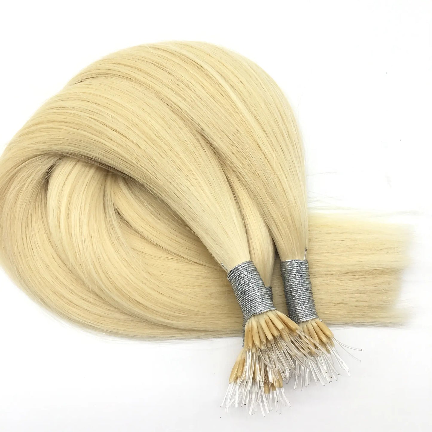 Bonded hair extensions nano tip light blonde shade