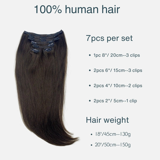 Clip In Hair Extensions – Dark Brown 100% Remy Human Hair