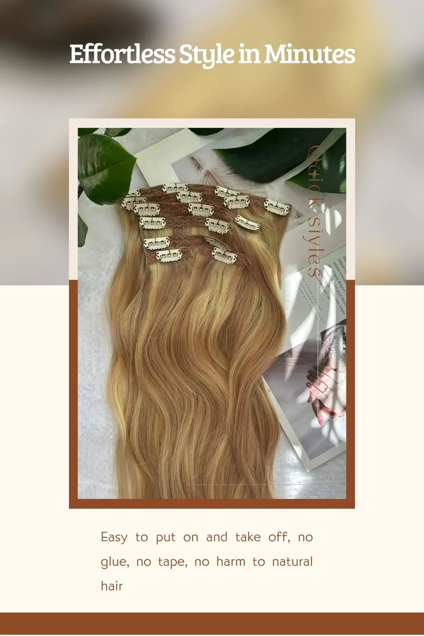 high quality clip-in hair extensions, easy to put on and take off, no harm to natural hair