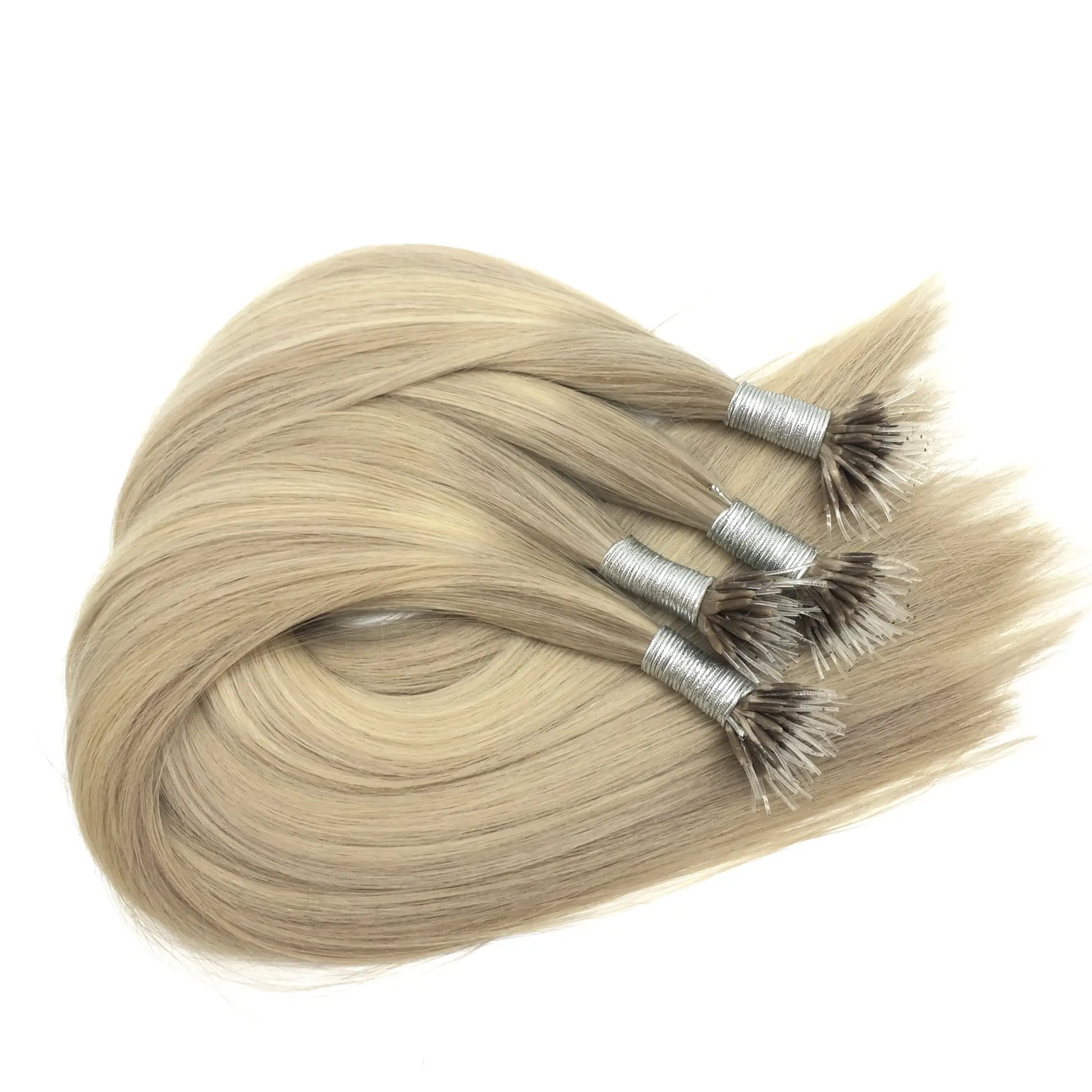 Light gray rooted silver color human hair keratin extensions