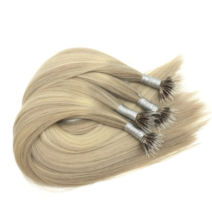 Light gray rooted silver color human hair keratin extensions