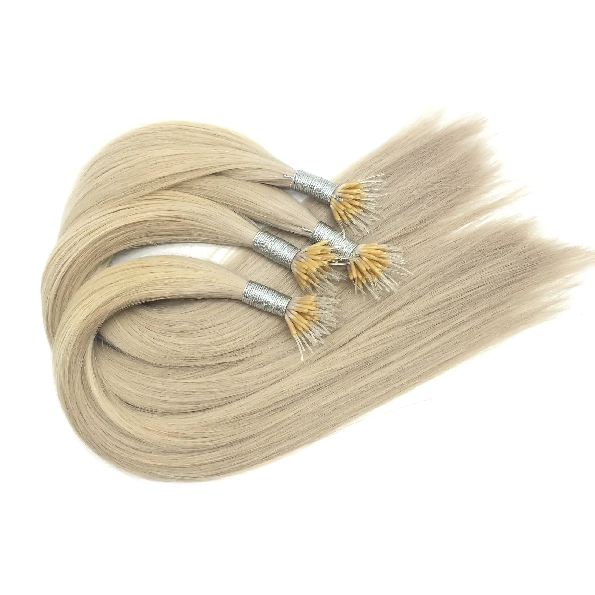 Nano tip hair extensions light silver color