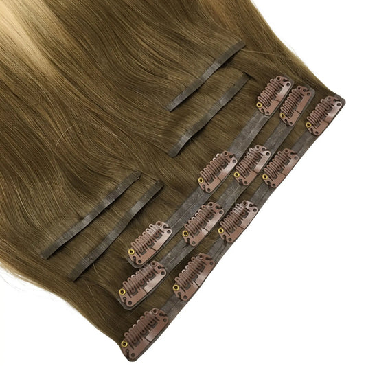 pu clip in hair extensions close up